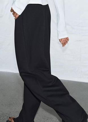Штани штрокі палаццо wide leg чорні брюки zara зара