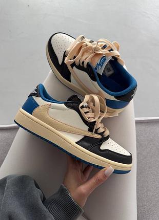 😍 жіночі кросівки air jordan retro 1 x travis scott | black n blue premium (2)