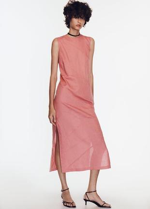 Сукня міді з суміші льону zara - m, l