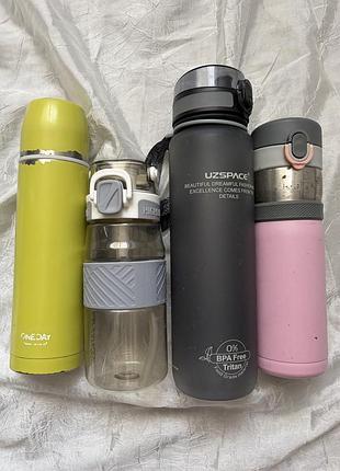 Металлические термосы 350 и 400 ml и пластиковые бутылки 600 и uzspace 1000 ml