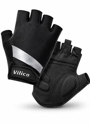 Велосипедные перчатки без пальцев ⬩ спортивные антискользящие ⬩ vilico ⬩ чёрные l