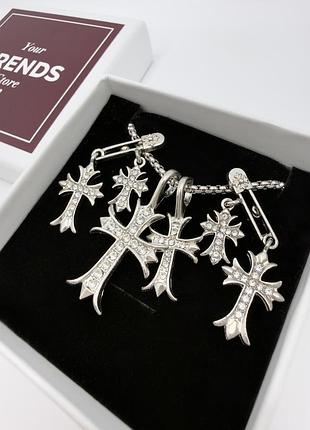 Підвіска та сережки chrome hearts хрестики з камінцями