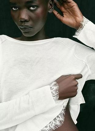 Кофта джемпер з мереживом біла zara зара
