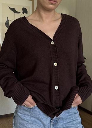Вовняний кардиган berkertex шоколадного кольору (100% lambswool)