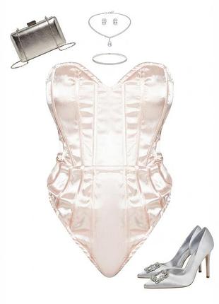 Женский бежевый корсетный топ боди prettylittlething shape / атласное uk 6