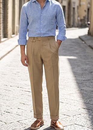 Чоловічі штани брюки класичні бежеві світлі мужские штаны прямые светлые бежевые вінтаж ретро винтаж купить размер м л купити розмір m l