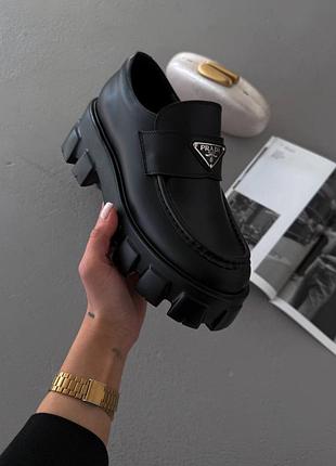 Лоферы женские prad a platform leather black loafers