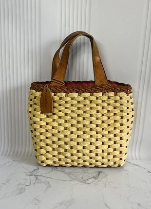 Вінтажна соломʼяна/плетена сумка з шкірою russell and bromley
