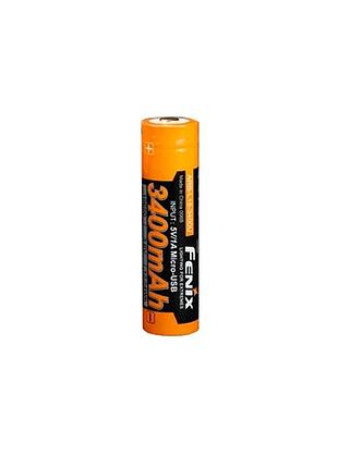 Литий-ионный аккумулятор fenix ​​arb-l18-3400u 18650 3400 ма·ч 3,6 в с micro-usb, 500 циклов, orange