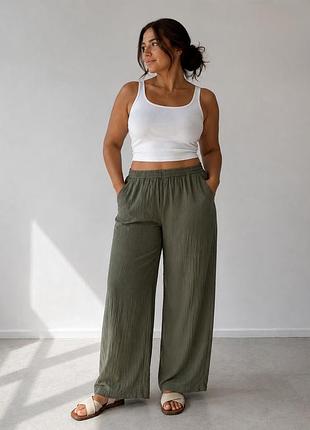 Жіночі штани палаццо h&m 100% бавовна оливкові широкі літні муслін , m/l
