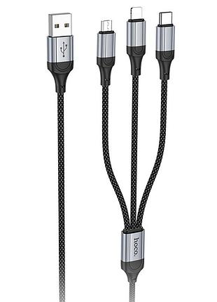 Дата кабель hoco x102 fresh 3in1 usb to lightning + microusb + type-c (1m)