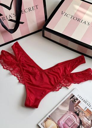Преміальна колекція сатинові трусики стрінги з мереживом victoria’s secret