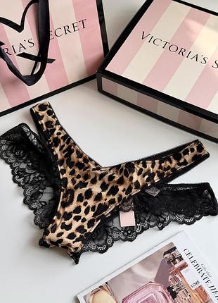 Преміальна колекція сатинові трусики бразиліани лео принт з мережевим victoria’s secret