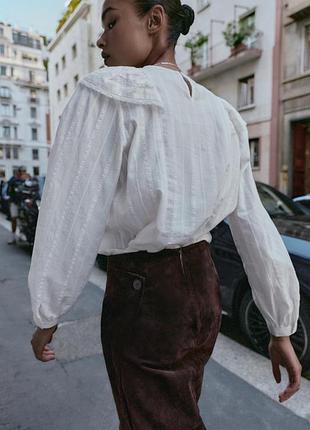 Zara біла сорочка у помаранчевому стилі белая рубашка кружево оборки