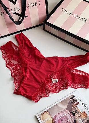 Преміальна колекція сатинові трусики бразиліани  з мереживом victoria’s secret