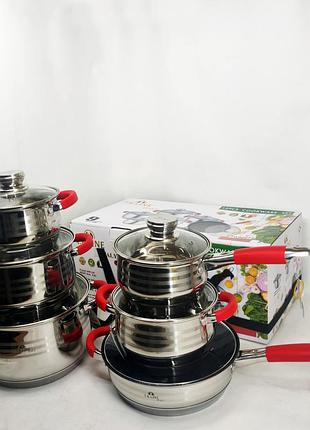Набор кухонной посуды из нержавеющей стали t.k.line тк000272 с многослойным дном комплект посуды 12шт