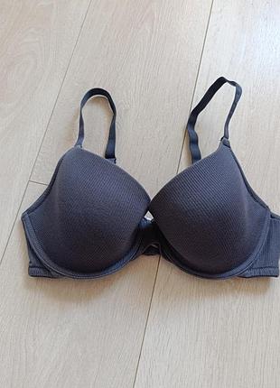 Серый бюстгальтер базовый бюст коттоновый лиф в рубчик h&amp;m 38c 85c 80d