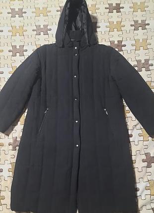 Черное стеганное пальто с капюшоном (италия), р. 54-56 (plus size). состояние нового!