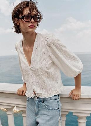 Блуза прошва сорочка біла zara