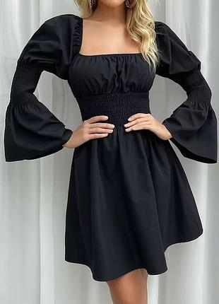 Чорне бавовняне бейбі долл міні плаття boohoo з об’ємними рукавами