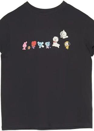 Черная футболка с принтом bt21 / bts cropp