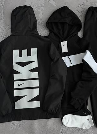 Чоловічий спортивний костюм  nike з великим логотипом чорний/білий демісезон  найк s / m / l / xl / xxl