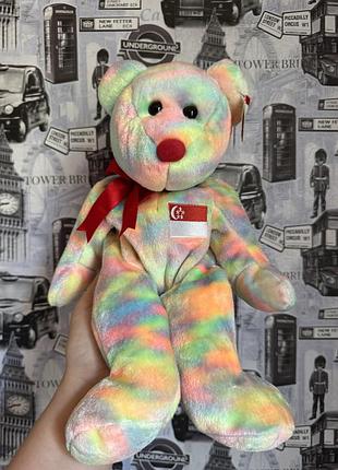 Колекційного м'якого ведмедика singabear бренду ty (серія beanie babies або beanie buddies, випущений як ексклюзив для сінгапуру