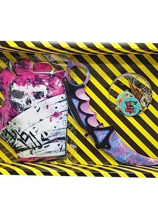 Сувенірні ножі дерев'яні набір box "керамбіт purple camo" karpc-b