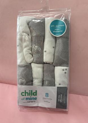 Набір дитячих махрових серветок для вмивання (8 штук) із лінійки child of mine від відомого бренду carter's
