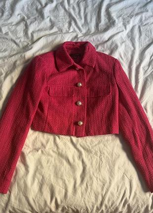Розовый укороченный пиджак/жакет/блейзер primark, размер s, 27% cotton