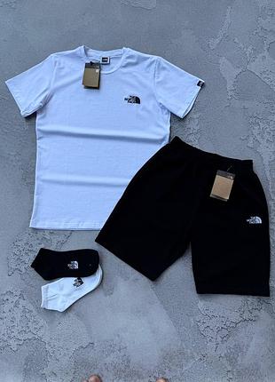 Мужской спортивный костюм the north face летняя футболка белая tnf + шорты черные тн s / m / l / xl / xxl