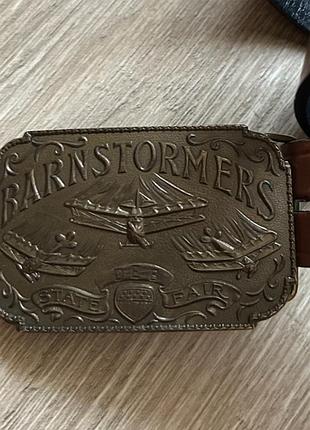 Шкіряний ремінь з колійціною пряжкою barnstormers латунь зроблена в сша