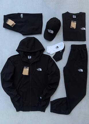 Спортивний чоловічий костюм the north face зіпка + футболка + штани + шорти + кепка tnf демісезон