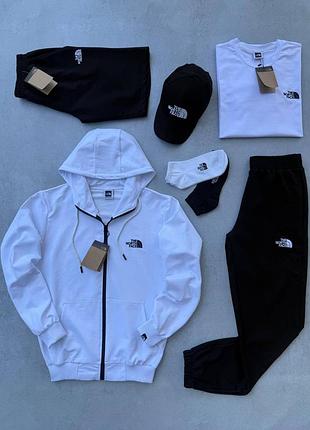 Чоловічий спортивний комплект the north face кофта з капюшоном + футболка + штани + шорти + кепка tnf демісезон