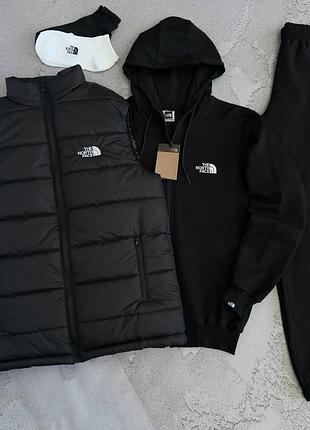 Мужской спортивный костюм the north face демисезон жилетка tnf + кофта черная тн + брюки s / m / l / xl / xxl
