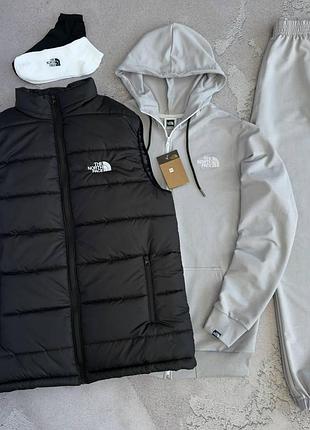 Мужской костюм серый the north face + жилетка (безрукавка) tnf демисезон s / m / l / xl / xxl весна/лето/осень
