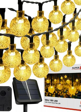 Солнечная гирлянда 100 led-шарик, superled soli - длина 19 м, теплый белый свет, ip65, датчик сумерек, для сада, террасы