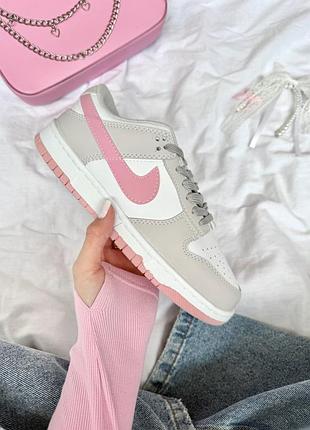 Кросівки жіночі nike sb dunk low grey white pink шкіряні демісезонні | кеди найк сб данк сірі з рожевим 36 37 38
