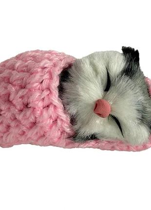 Дитячий антистрес "котик спить у в'язаній тапочці" mm418(pink)