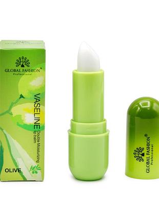 Увлажняющий бальзам для губ с вазелином global fashion olive
