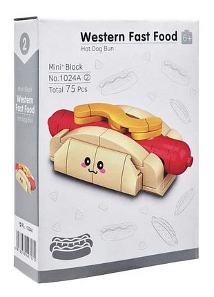 Конструктор дитячий "western fast food: hot dog bun" 1024a-2, пластик, 75 деталей