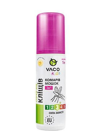 Cпрей 3в1 от комаров, клещей и мошек для детей от 1 года vaco kids, 80мл
