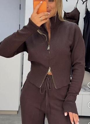 Трикотажний костюм комплект кофта светр зіп штани палаццо zara