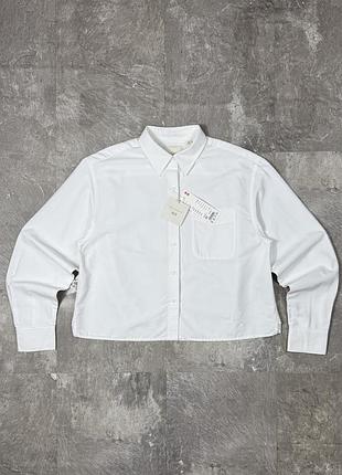 Сорочка uniqlo x jw anderson women oxford boxy shirt біла оверсайз юнікло дж в андерсон жіноча кроп рубашка блуза