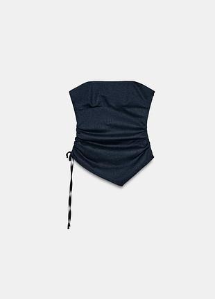 Темно-синій топ zara з льону, льняний топ , майка zara, корсет zara