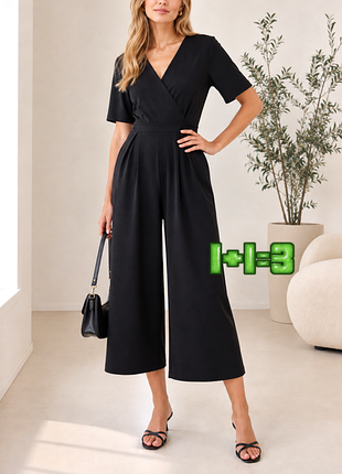 💝1+1=3 фирменный черный приталенный брючный комбинезон marks&amp;spencer, размер 46 - 48