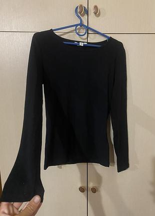 Лонгслів тонкий трикотажний по фігурі котон 95% еластан 5% чорний базовий h&m m новий