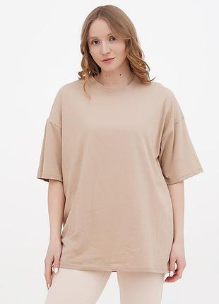 Стильная женская футболка oversize бежевая, нюдовая футболка мега оверсайз uni