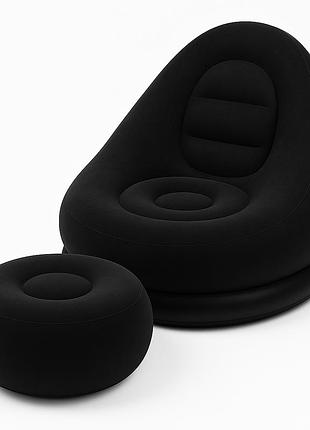 Надувное кресло с пуфом для отдыха air sofa велюровое black jq-11