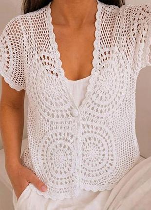 Болеро женское ажурное soon xxxl хлопок накидка летний кардиган жакет вязаный крючком белый